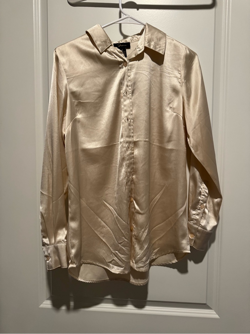 Japna Cream Satin Button-Down Blouse